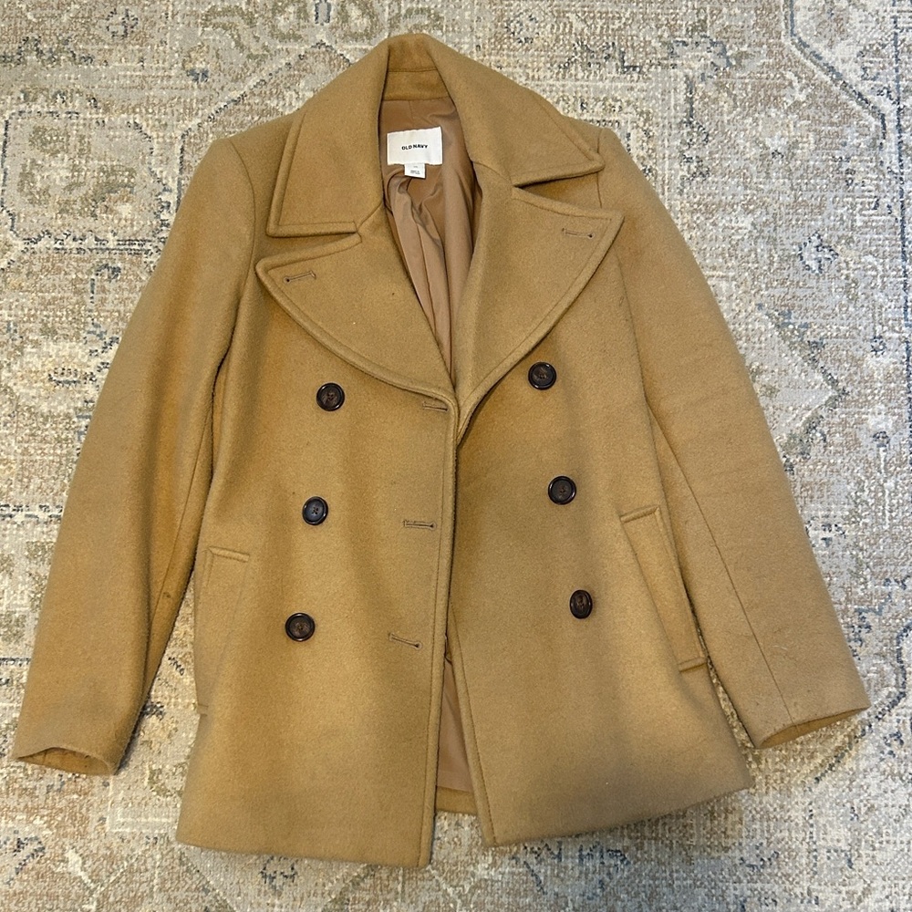 Camel Double-Breasted Pea Coat